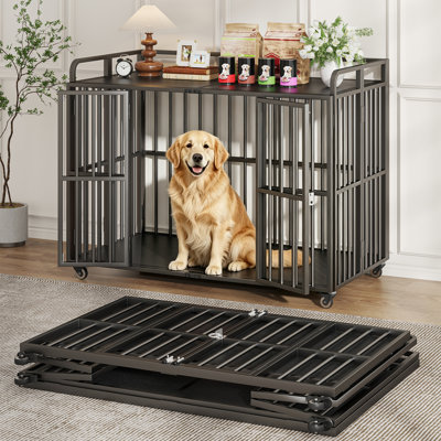Dog Crate with Top and Safety Lock, Furniture Dog Kennel with 360° Swivel Casters,Indoor Dog Cage