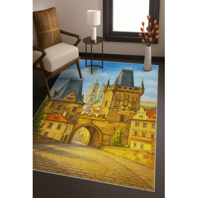 Tapis bleu tissé lavable rétro Mosso