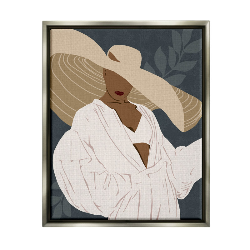 Boho Sun Hat, botanique, feuille, art giclée encadrée par Ziwei Li, H 31 po x l 25 po x P 1,7 po, Cadre flottant gris lustré