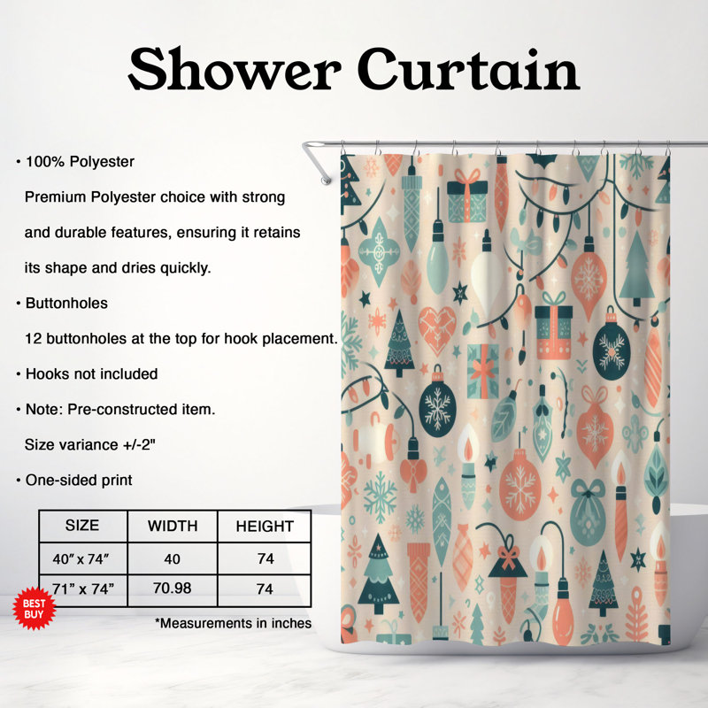 Rideau de douche doux 1 pièce, H 74 po x l 71 po