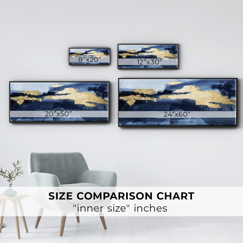 Gilded Indigo Sea II - toile encadrée, H 20 po x l 50 po
