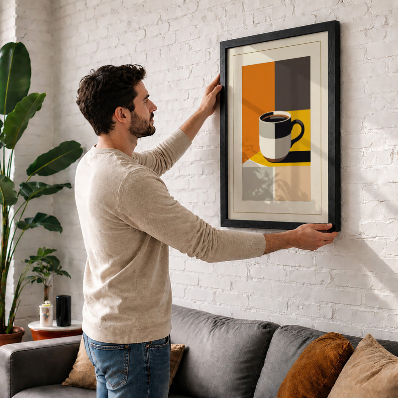 Mug In Space Geometric - Print, A2 - 59.4 x 42.0 cm, Black