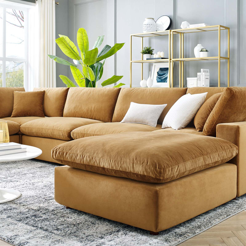 Canapé modulaire en velours rembourré 7 pièces Modway Commix, Cognac