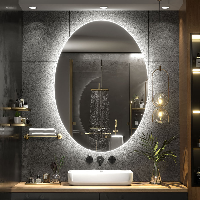 Miroir de salle de bain mural en verre trempé Molly, 36 po x 24 po, Ovale
