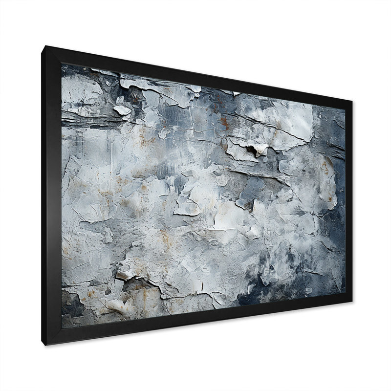 «Abstract Lunar Surface I» - art mural tachisme, Cadre d'angle fermé noir, H 24 po x l 32 po x P 1 po