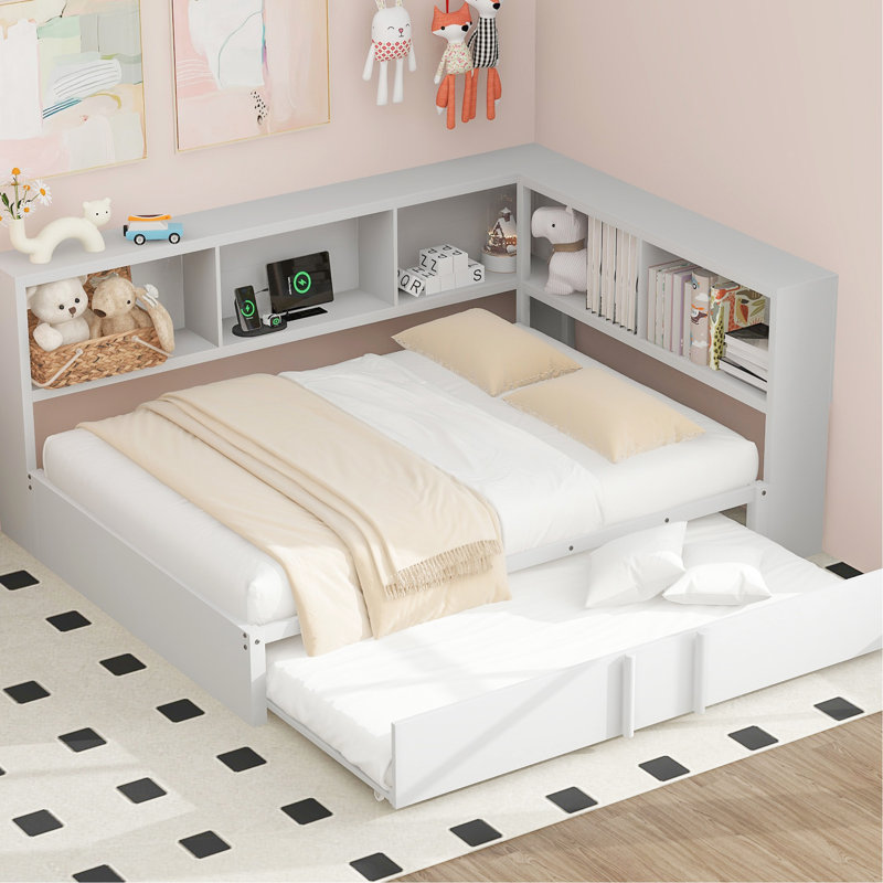 Lit de jour en métal blanc avec couchette, rangement et aspect blanc, White