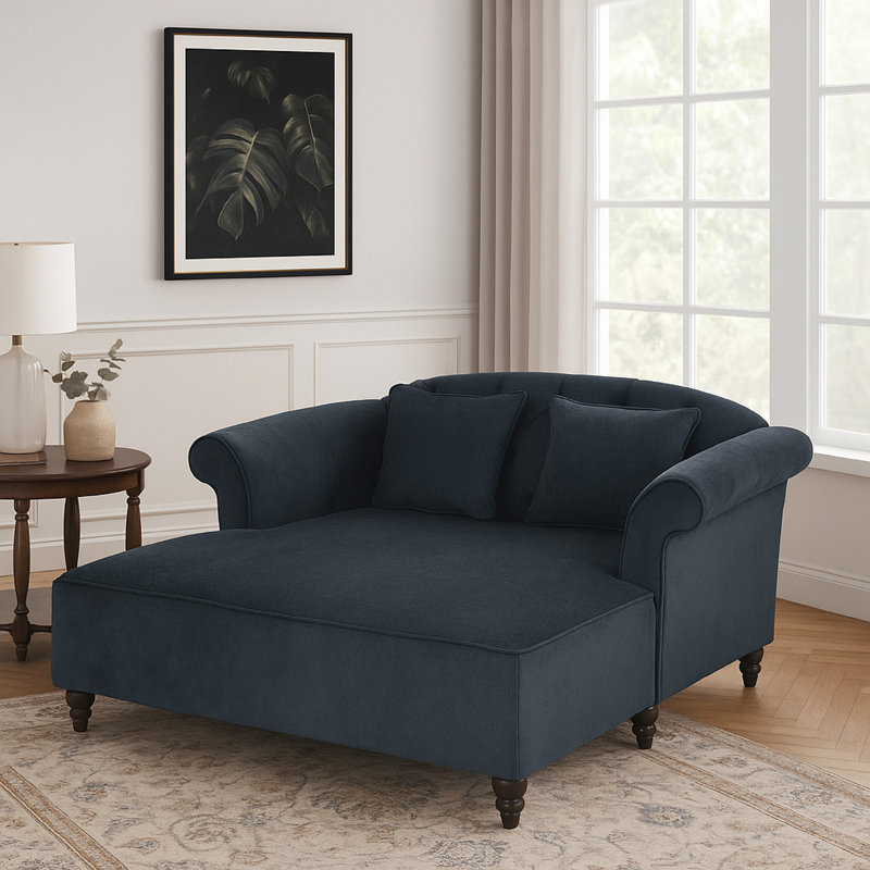 Chaise longue causeuse, 2 coussins, structure en bois de 63 pouces, gris anthracite