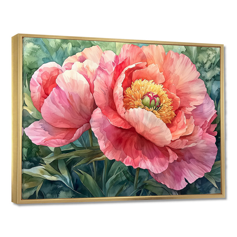 Pivoine d'été en pleine floraison III - pivoine, art mural, H 34 po x l 44 po, Cadre flottant doré