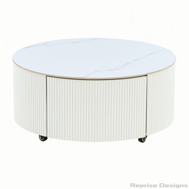 Round Movable Coffee Table with Casters