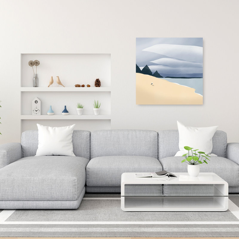 Minimalist Beach Seagull Abstract Contemporary Minimalist Seagull Bird Coastal Wall Art Print 1 Piece Wrapped Canvas Wall Art