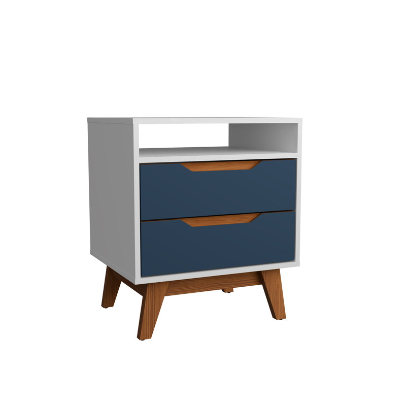 Paris 2-drawer Nightstand With Open Shelf And Built-in Handles, White/Blue