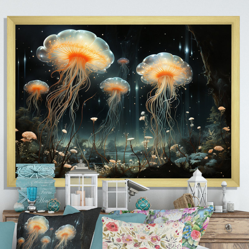 Jellyfish Luminescent Beauty IV - Animals Canvas Art Print, H 12 po x l 20 po x P 1 po, Cadre doré à une seule photo