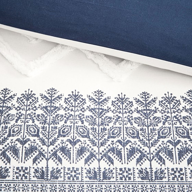 King/ King Bedding - Cotton With Chenille Tufting, Navy , Solid Reverse, Button Closure Decor Duvet Cover Chenille, Print, Navy, Corner Ties, Machine Washable