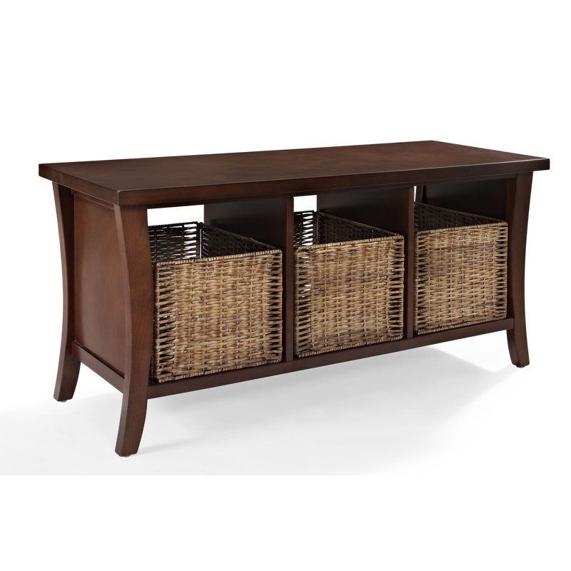 Banc de rangement en bois massif Lomanto, Acajou