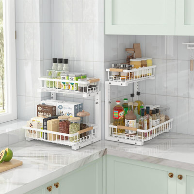 Organisateur sous évier, organisateur d'évier coulissant, organisateurs de cuisine coulissants à 2 niveaux et étagère de rangement sous meuble de salle de bain, paquets de 2, (blanc)