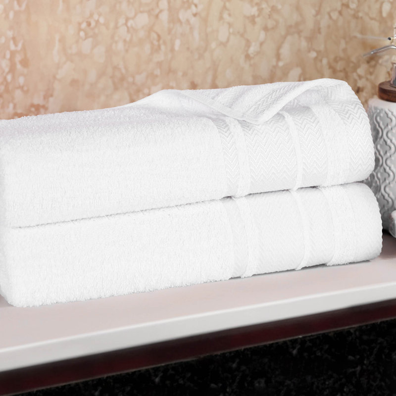 Haidar Cotton Solid Dobby Border Plush Soft Absorbent Medium Weight Bath Towel, White