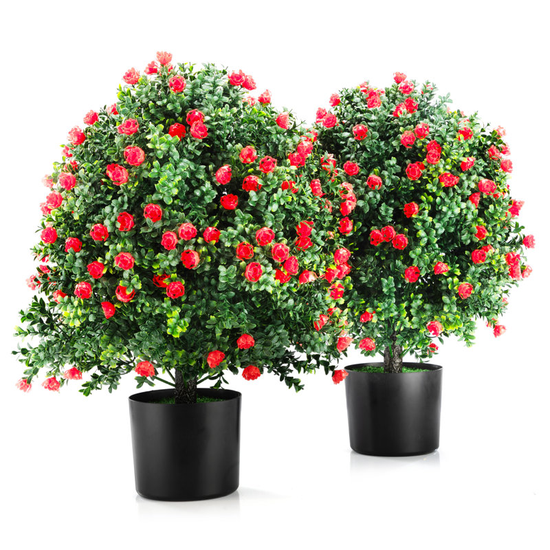 Paquet de 2 topiaires roses artificielles, plantes artificielles d'extérieur