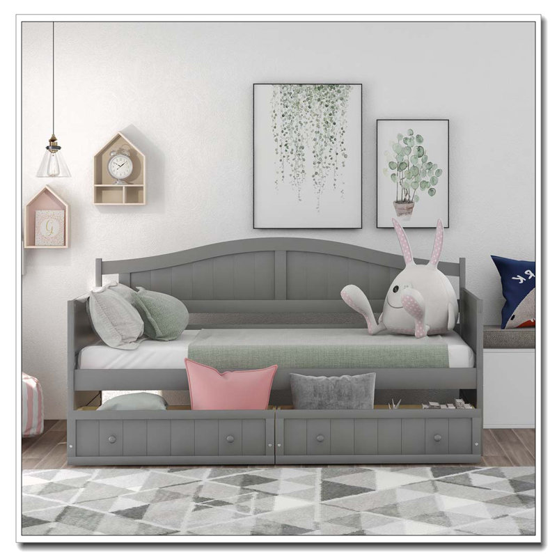 Wooden Daybed with 2 drawers, Gray