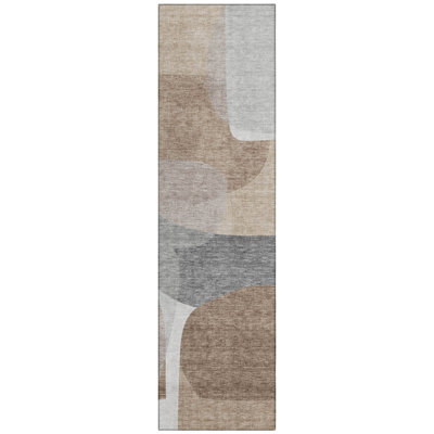 Machine Washable Indoor/Outdoor Xhevrie Mocha Rug