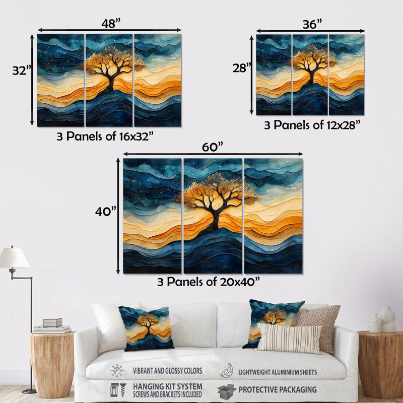 Ensemble de salon art mural arbre de vie Blue Desert Survivor Tree Of Life II, Métal métal, H 28 po x l 36 po x P 1 po
