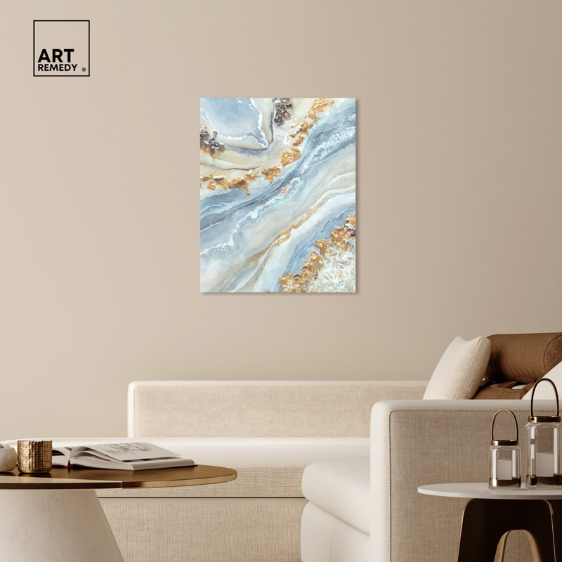 Art Remedy Blue and Gold Abstract Canvas Wall Art, 30" x 36"