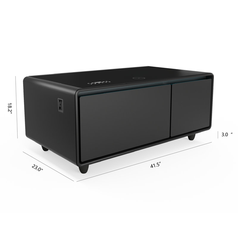 Table basse intelligente avec tiroirs réfrigérés à chargement sans fil et haut-parleurs Bluetooth intégrés, Noir
