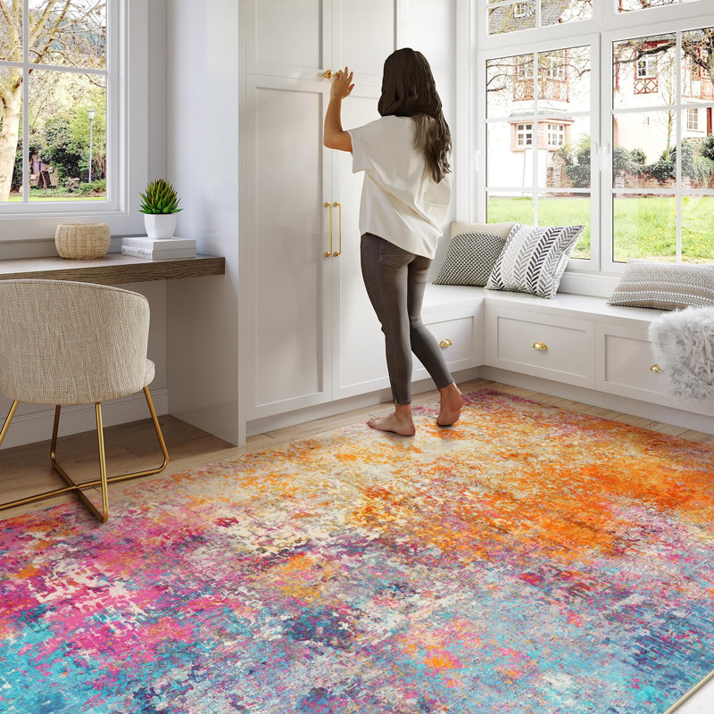 Kayo Modern Abstract Washable Area Rugs for Bedroom Soft Large Accent Carpet for Living Room Home Decor, Rectangle 6' x 9'