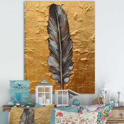«Boho Glam Exquis Gold Feather», reproduction d'art sur toile