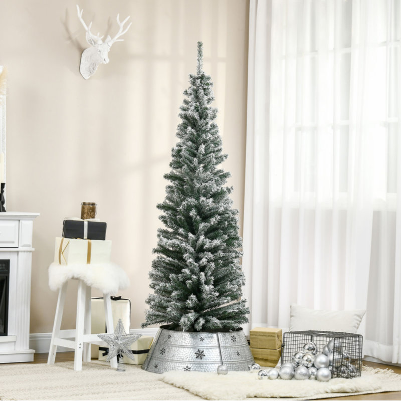 Arbre de Noël artificiel mince enneigé 6 pi avec branches réalistes et 492 pointes