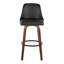 Ensemble de 2 tabourets pivotants de 30 pouces à hauteur fixe avec structure en bois de noyer, siège en similicuir noir, garniture cloutée chromée et repose-pieds rond en métal pour un confort stable.