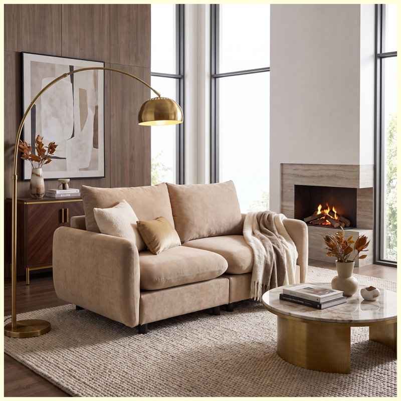 Canapé modulaire rembourré en velours, 34" H x 69" W x 35.5" D