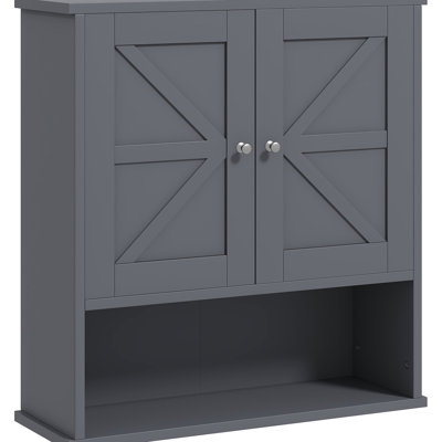 Wall Mounted Bathroom Cabinet In Grey, With Open Shelf And Adjustable Shelving For Efficient Storage Grey Cabinet, Style Space Essentials