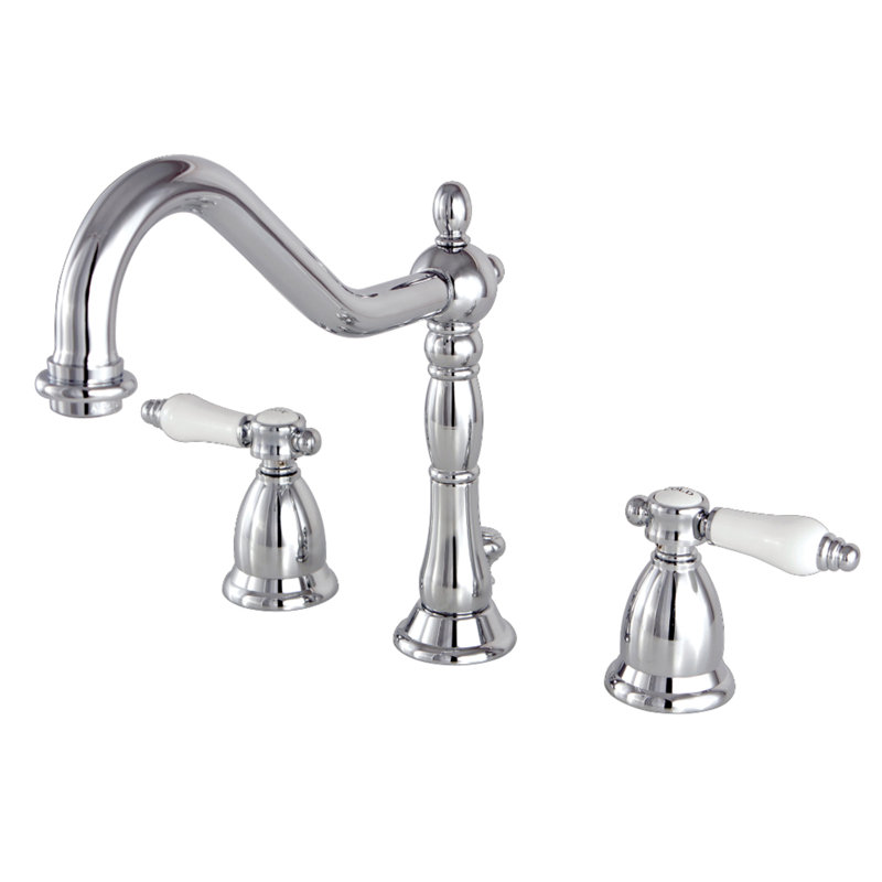 Kingston Brass Bel-Air Two-Handle 3-Hole Deck Mount Widespread Bathroom Faucet with Brass Pop-Up Drain, Polished Chrome