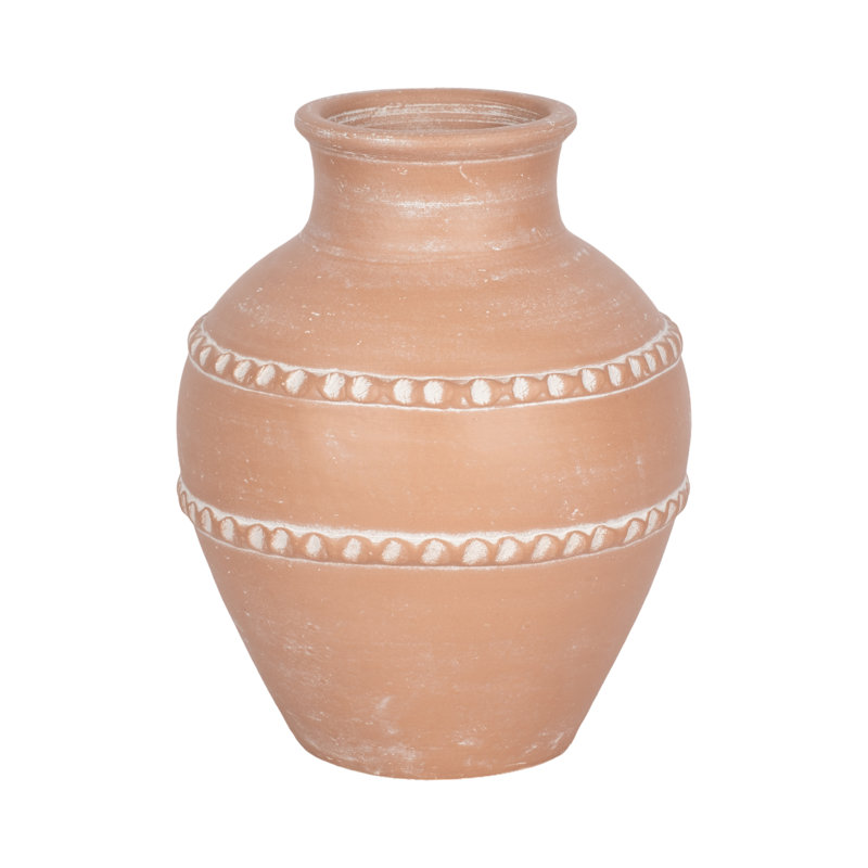 Decorative Vase Handmade Pottery Terracotta Artisan Style Traditional Craft Textured Detailing Classic Silhouette Rustic Pot Ceramic Accent Handcrafted Organic Form Vintage Inspired Design