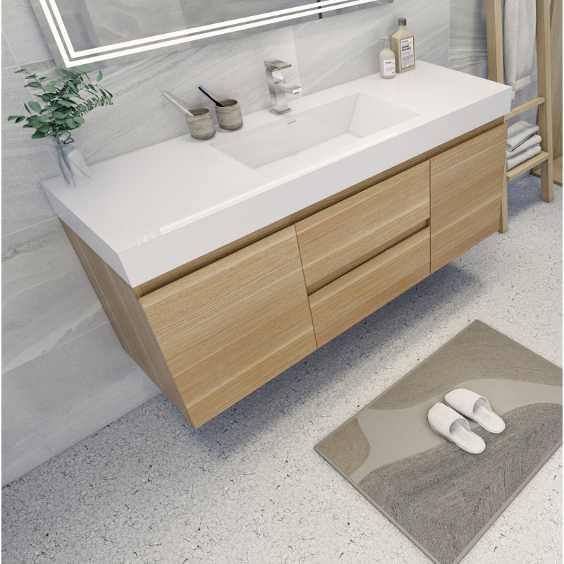 Ensemble de meuble-lavabo simple 60 po Carny, Chêne blanc