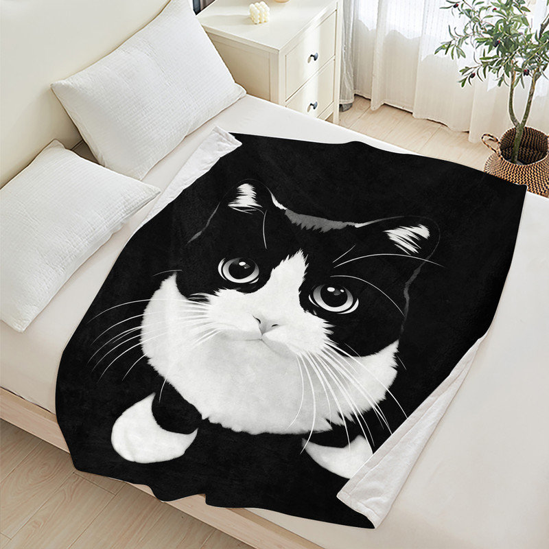 Jeté JYK, L 30 po x l 40 po, Chat noir et blanc
