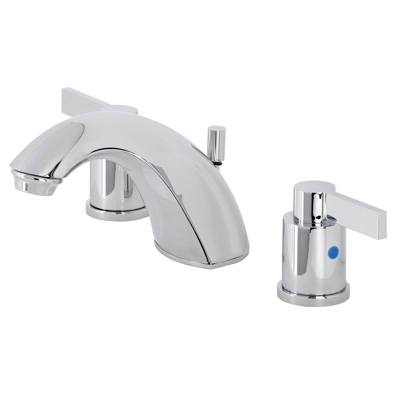 Kingston Brass NuvoFusion Two-Handle 3-Hole Deck Mount Widespread Bathroom Faucet with Retail Pop-Up Drain, Polished Chrome