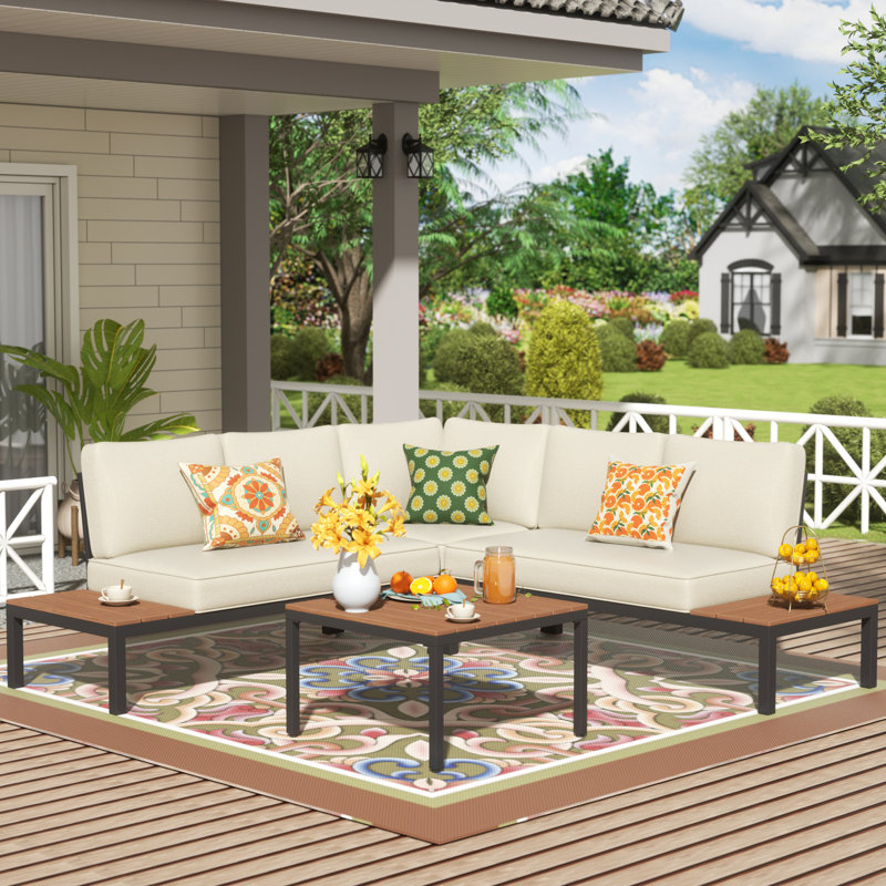 Lovene 5-Person Outdoor Sectional Seating Group with Removable Cushions , Beige