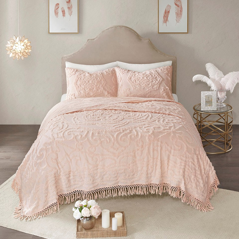 Couvre-lit en chenille de coton Blush