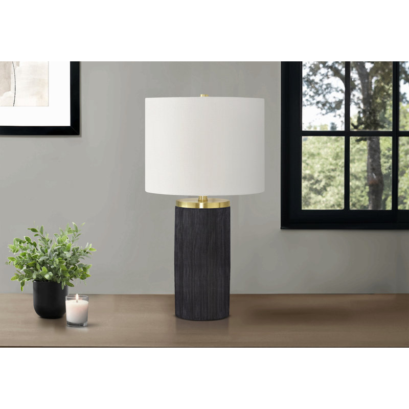 Lighting, H 24 po, lampe de table, béton noir, abat-jour ivoire / crème, moderne