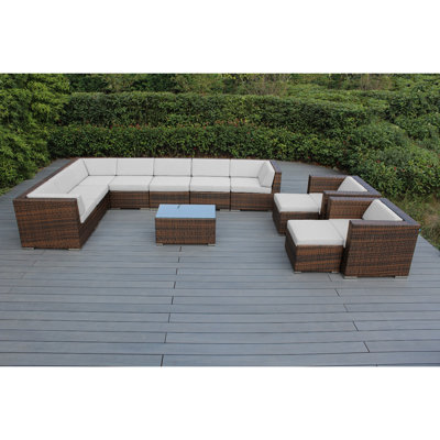 Konen Wicker 8 - Person Seating Group with Cushions - No Assembly