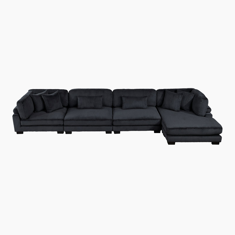 Canapé modulaire moderne en velours côtelé Hulett, Taupe velours côtelé, 4, H 34,5 po x l 180 po x P 70 po