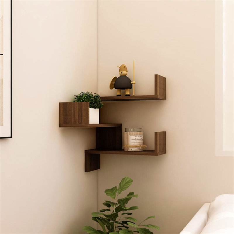 Lajeanne 3 Piece Corner Shelf, Brown