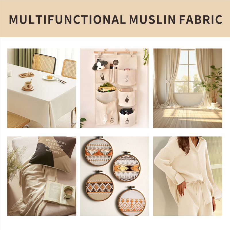 Tissu mousseline 100% coton non blanchi - 60 pouces x 2 verges Tissu mousseline naturel non blanchi pour la couture, le drapage, la courtepointe et l'artisanat