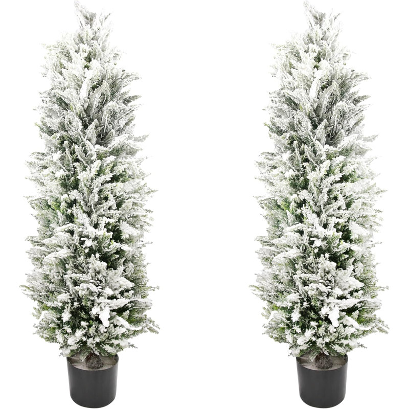 2 Packs Artificial Topiary Cedar Trees, White