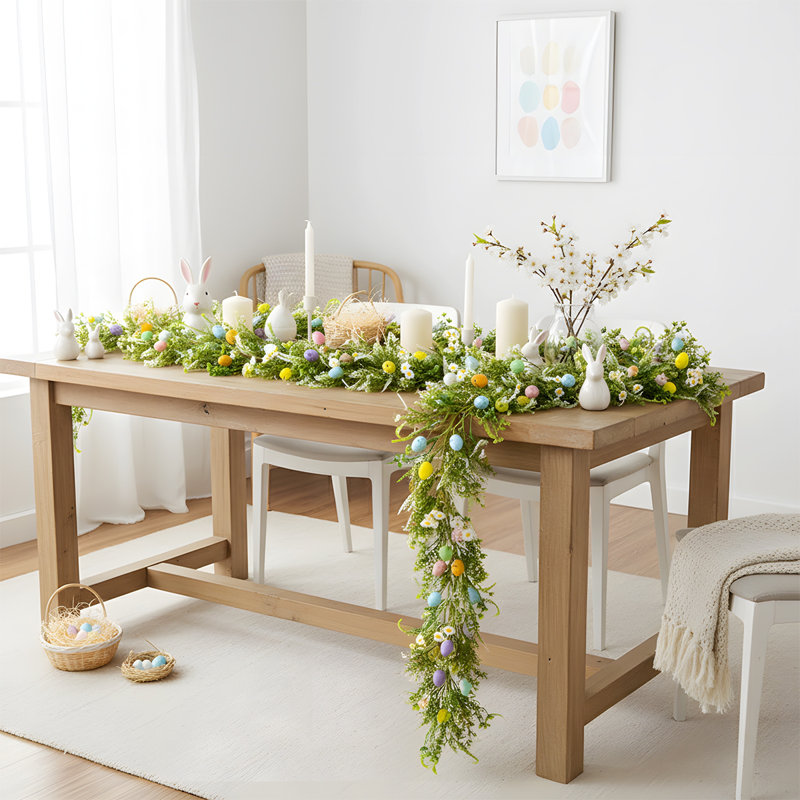 Décorations pour guirlandes de baies de 5,9 pi de fleurs avec œufs de Pâques et guirlandes de vignes florales pour cheminée, manteau, table et intérieur