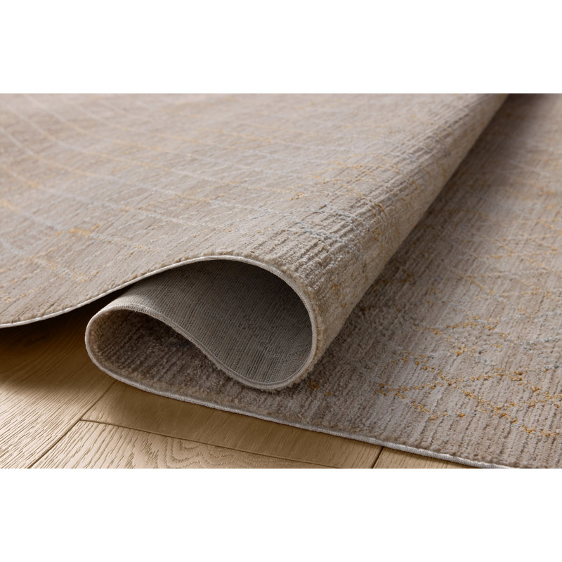 Amber Lewis Taupe Gray Geometric Polyester Area Rug with Fringe