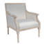 Fauteuil d'appoint français à structure traditionnelle en bois et tissu d'ameublement à finition patinée, simple