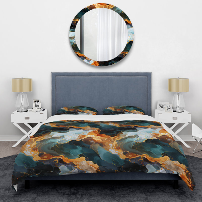 Mystic Reverie Marble Pattern Marble Duvet Cover, Twin Duvet Cover + 1 Standard Sham