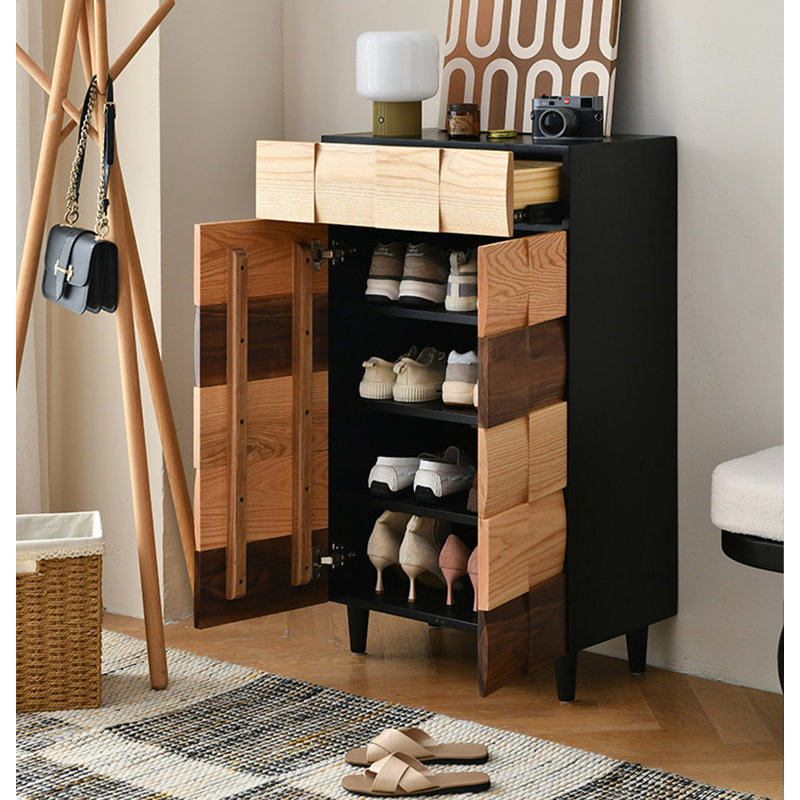 Modern minimalist black walnut solid wood shoe cabinet